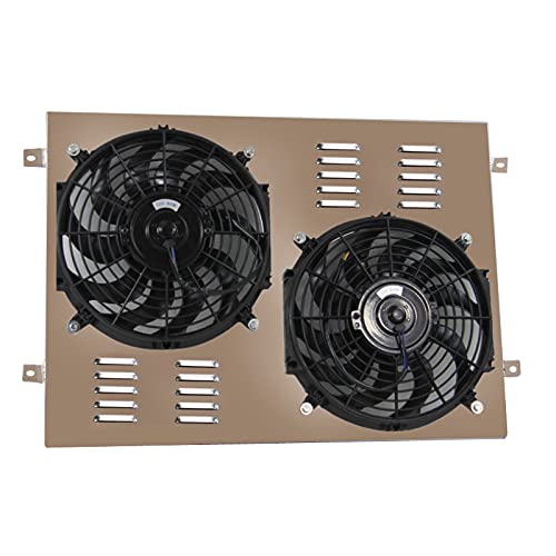 ECMRAD Aluminum Radiator Shroud+2x12'' Fan Compatible with Ford F100 F150 F250 F350 Bronco Truck 1966-1979