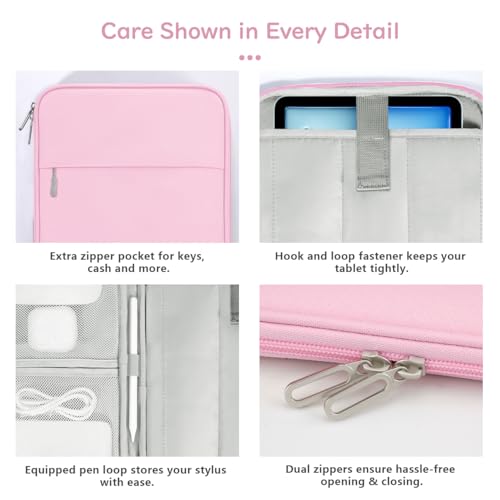 Dadanism 9-11 Inch Tablet Sleeve Padded Carrying Case for iPad (A16) 11th Gen 11", iPad 10th Gen 10.9", iPad Air M4/Pro M5 11", iPad Air 5/4, iPad 9/8/7th Gen, Galaxy Tab A11+ Plus 11", Flowers Pink by Dadanism - Image 5