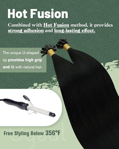Ugeat 20 Inch Keratin Hair Extensions Human Hair Black U Tip Human Hair Extensions Jet Black Hot Fusion Keratin Tip #1 Medium Length to Add Volume and Length 50s 50G - Image 4