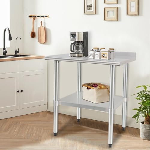 Image of HARDURA Stainless Steel Table Prep & Work Table 24 x 36 Inches NSF Heavy Duty Commercial with Undershelf and Backsplash for Restaurant Kitchen Home and Hotel