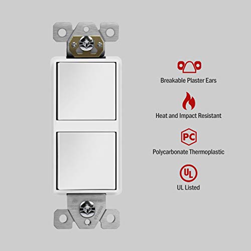 Enerlites 62834-W-N Double Paddle Rocker Decorator Switch thumb #2