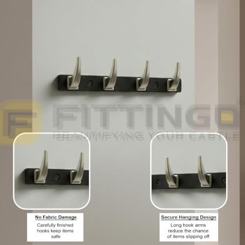 Image of 4 Hook Stylish Clothes Hanger for Wall /Clothes Hanging Hooks for Door /Wall Mounted Hanger for Clothes (Satin with Black) Pack of 4-| 3 Years Warranty |