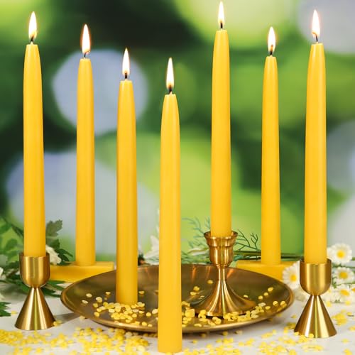 6 Pack Beeswax Taper Candles,| 8in | 9in | 10in | Natural Beeswax Candle Sticks,|8 Hours| 9 Hours| 10 Hours | Burn Time Bees Wax Candlesticks for Home Prayer,Smokeless,Dripless