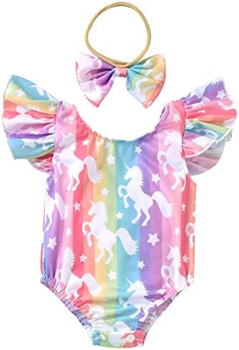 Infant Baby Girl Ruffles Unicorn Swimsuit One Piece Swimwear Bathing Set (Unicorn, 6-12 Months)