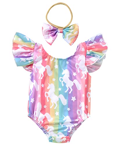 Infant Baby Girl Ruffles Unicorn Swimsuit One Piece Swimwear Bathing Set (Unicorn, 6-12 Months) #TOP11