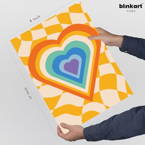 Image of BLINKART Heart Retro Checkered Aesthetic Modern Art Walls With Frame | Natural Wood Texture | Living Room Bedroom Office Wall Decoration | Poster Home Decor Frames Wall Bedroom | 12x8 Inches (D71)
