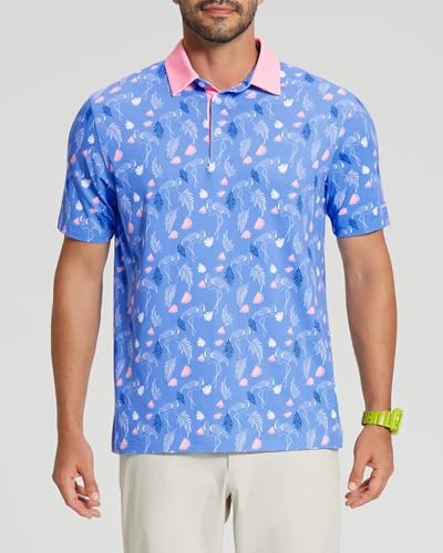 Image of Golf Shirts for Men - Dry Fit Moisture Wicking Short Sleeve Performance Sport Casual Striped Collared Mens Polo Shirt