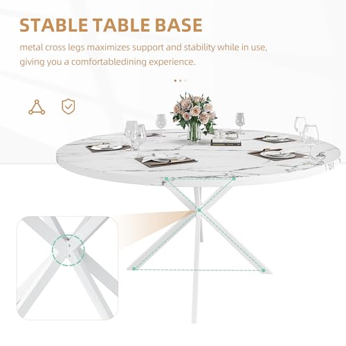 47.24" Round Dining Table for 4-6 Person, Round Kitchen Table with Wood Top, Circle Dinner Pedestal Tables with Metal Legs for Dining Room Kitchen (White Marble) - Image 5