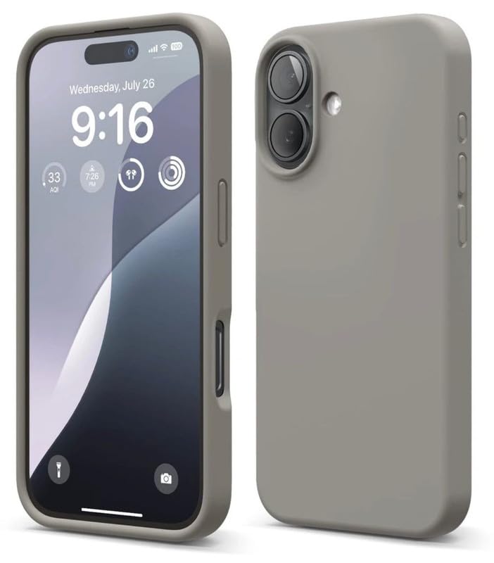 Image of Premium Liquid Silicone Case for iPhone 16 Plus - Slim Full Body Protective Back Cover with Soft Microfiber Lining, Anti-Slip Grip Scratch Resistant Phone Case (Light Grey)