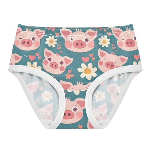 Wusikd Pink Pig Faces Girls' Underwear Cotton Flowers Hearts Girls Briefs Soft Toddler Underwear 2T