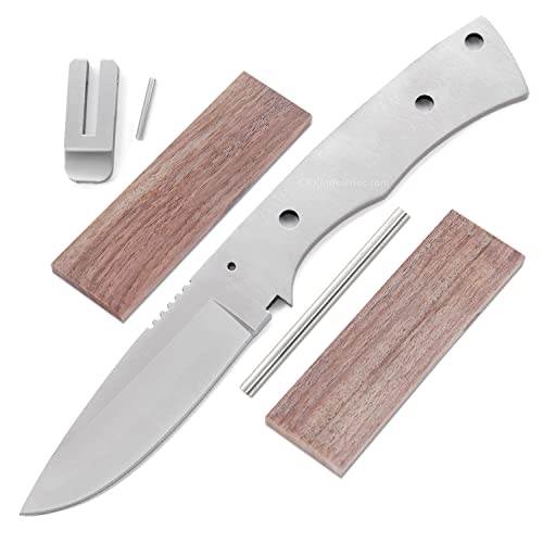 EZSMITH Full Tang Hunting Knife Kit - DIY Fixed Blade Knife Making Series - (Blade Blank, SS Guard & Pinstock w/Walnut Handle Scales) - (USA Design) - (Gift Boxed) - (by KnifeKits)