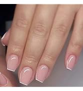 24pcs Nude Press on Nails White French Tip Fake Nails Square Short False Nail Tips Contracted Sti...