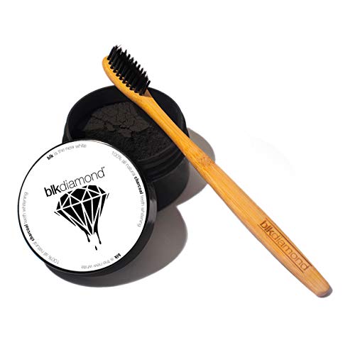 Blkdiamond - Premium Activated Charcoal Teeth Whitening Powder with 1 Bamboo Toothbrush - Natural Coconut Charcoal - Enamel Safe for a Whiter and Brighter Smile - Premium Organic Carbon Toothpaste