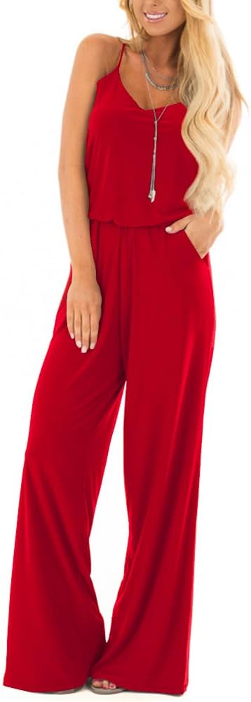 Lacozy Womens Casual Loose Sleeveless Spaghetti Strap Wide Leg Pants Jumpsuit Rompers - Image 2