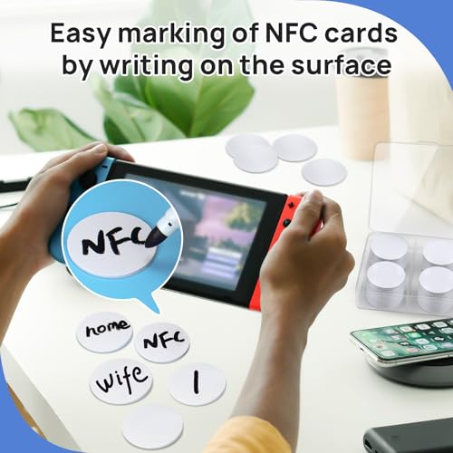Image of 50 Pcs NFC Tags Stickers, 25mm NFC Cards with Adhesive Back, Round Rewritable NFC Coin Cards, 504 Bytes Memory Compatible with Amiibo and NFC Enabled Phones, White