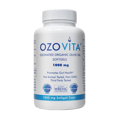 OZOVITA High Potency Ozonated Organic Extra Virgin Olive Oil Softgels 1000mg | Pure Oxygenated Capsules for Immune Support & Gut Health | Organic Oxygen Infused Supplement | 2 Month Supply