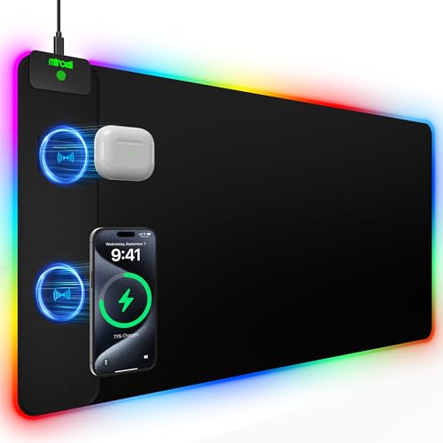 Image of Mouse Pad with 15W Magnetic Wireless Charging 31.5x15.75 Inch, RGB Mousepad for Desk Mat, XXL Desk Pad with 11 Colors & 5 Modes, Home Office Large Keyboard Pad Waterproof Non-Slip for Gaming PC Setup