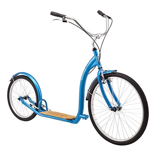 Schwinn Shuffle Adult Scooter, 26-Inch Front Wheel, 20-Inch Rear Wheel, Alloy Linear Pull Brakes, Steel Frame, Blue