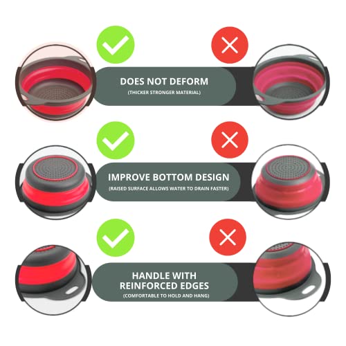1Pcs Collapsible Colander With Plastic Handles Round Silicone Kitchen Strainers Foldable Kitchen Strainer Perfect For Draining Pasta Vegetable And Fruit Red #TOP2
