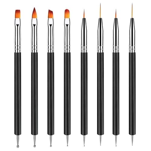 YPYMOD 8 Pcs Pinceau Nail Art Ongles, Double Extrémité Nail Art Dotting Pen, Outils de Manucure pour Salon DIY à la Maison Fem(Noir?