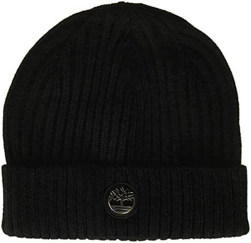 Timberland Men's Ribbed Watch Cap with Logo Plate, Black, One Size
