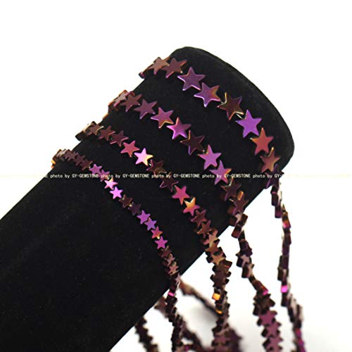 Hematite Natural Stone Star Polygon Loose Beads Gemstone Pentagram Shape Healing Power Energy Stone for Jewelry Making DIY Necklace Bracelet Making Metallic Coat 1 Strand 15.5 (Star-Purple, 6mm)