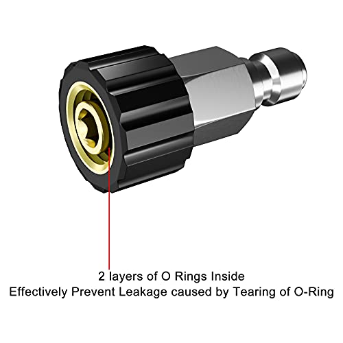 Pohir Pressure Washer Quick Connect Adapter, M22-14Mm Brass Thread Adapter To 3/8 Qc Plug, Female To Male Pressure Washer Fitting, Metric M22 14Mm Female Thread To M22 14Mm Male Fitting, 5000 Psi #TOP3