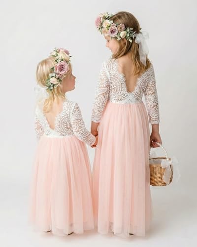 Image of 2Bunnies Girl Peony Lace Back A-Line Straight Tutu Tulle Party Flower Girl Dress