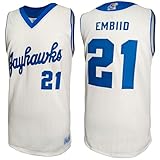 Original Retro Brand NCAA Kansas Jayhawks Joel Embiid #21 Cream Tackle Twill Jersey, Large