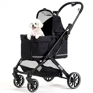 HITTITE Pet Stroller with Weatherproof Cover, All-Terrain 4-Wheel Cat & Dog Stroller with Adjustable Canopy, Foldable Dog Strollers for Small to Medium Dogs Up to 55 lbs