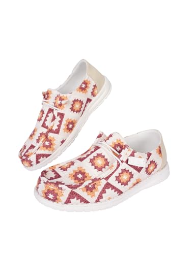 White Geometric Print Loafers & Boat Deck Shoes, Artistic Walking Shoes with Colorful Patterns & Non-Slip Sole, Lightweight Breathable Casual Shoes for Men & Women