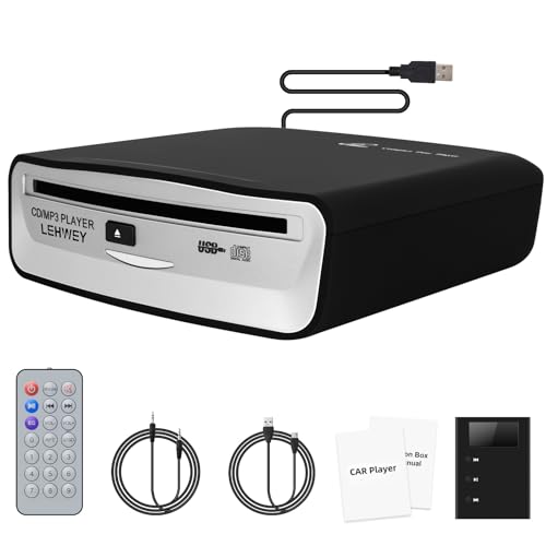 External Universal CD Player for Car - Lehwey Portable Car CD Players with AUX Cable & Remote Control, Plugs into Cars USB Port, Laptop, TV, Mac, Computer, for Android 4.4 and Above Navigation