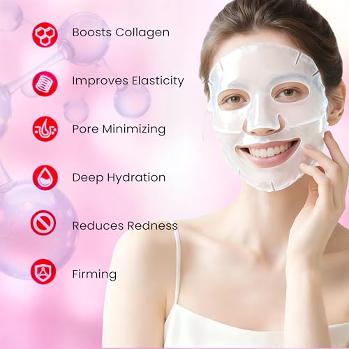MIXAROLA Collagen Glow Up Mask 2.0, Bio Collagen Face Mask for Firming Skin, Deep Hydration, Wrinkle & Pore Reduction(4 Count (Pack of 1))