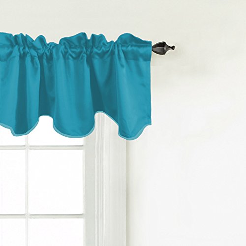 Turquoize Blackout Curtain Valances Solid Rod Pocket Scalloped Valances Short Curtain Panels For Kitchen Window/Bedroom/Barthroom, 52" X 18" Inches, 1 Panel, Teal #TOP3
