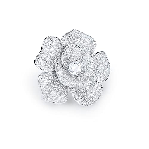 Image of Elegant Crystal Blooming Rose Flower Brooch Lapel Pin Breastpin for Women Birdal Cardigan Hat Scarf Suit Sweater Floral Pins
