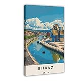QITUBVAF Bilbao TravelCanvas Póster decorativo para pared, pinturas para sala de estar, dormitorio, decoración de 30 x 45 cm