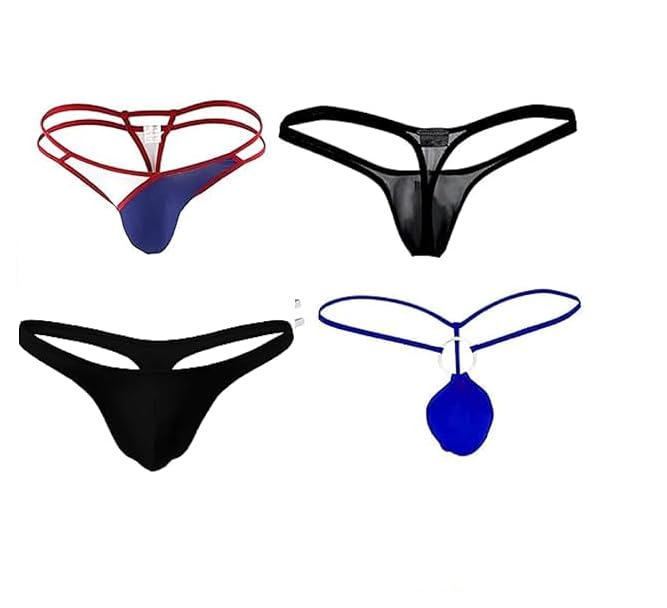 Men's Synthetic Thongs Panties G String Brief Innerwear Boxers Underwear Multicolor Set of 4