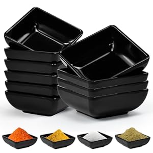 10 Pezzi Ciotole Quadrate Nere per Salsa di Soia, Spezie e Snack – Piattini Impilabili Riutilizzabili Mini 7,3×7,3x3cm per Aperitivo e Intingoli