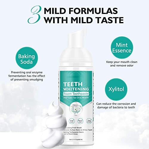 2Pcs Toothpaste Cleansing Foam, 60Ml Baking Soda Toothpaste, Intensive Stain Removal Toothpaste, Travel Friendly, Easy To Use, Oral Care-Toothpaste Replacement, Ultra-Fine Mousse Foam #TOP4