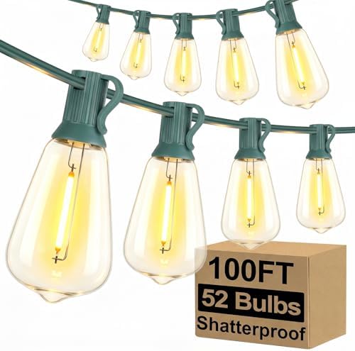 Brightever 30M Outdoor LED String Lights with 52 Shatterproof ST38 Edison Bulbs Waterproof for Porch Garden Patio Balcony