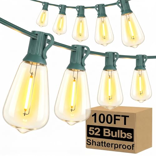 Brightever 100FT Outdoor String Lights 52 Bulbs, Waterproof Patio Lights