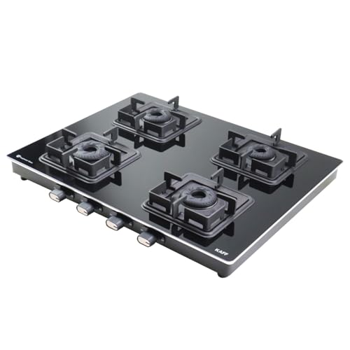 Image of KAFF Gas Stove /Cooktop 4 Burners 63 CM, Black Coated Brass Burners With Auto Electric Ignition, Decorative SS Moulded Strip on All Sides for Edge Protection Black | CTQ634BAI
