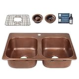 Sinkology K210-BD1 Angelico 1-Hole Drop-in 33 in. Double Bowl Grid, Drains, and Care Kitchen Sink Ki