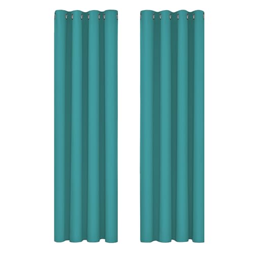 Image of Deconovo Super Soft Curtain Panels Solid Thermal Insulated Eyelet Bedroom Blackout Curtains 66 x 90 Inch Turquoise 2 Panels
