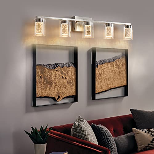 Sadenicel 5 Light Bathroom Light Fixtures, Brushed Nickel Vanity Lights Crystal Dimmable Led White/Neutral/Warm Bathroom Lights Over Mirror For Bathroom, Bedroom,Living Room (5 Light) #TOP6