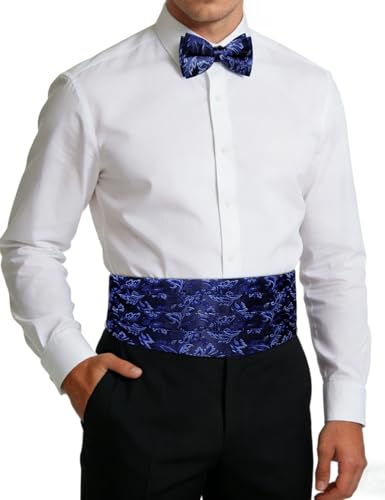 Image of Paisley Floral Tuxedo Cummerbund Bow Tie Pocket Square Set for Men