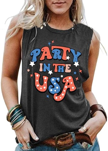 American Flag Tank Tops Women Patriotic Shirt USA Flag Stars Stripes Print Sleeveless T-Shirt 4th of July Tee Tops