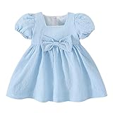 Bambini Ragazze Bolla Maniche Scollo Quadrato Bowknot Pieghe Collect Vita Abito Bambini Vestito Ragazze Festive Abiti Da Festa Compleanno Vestito Ragazza Floreale Vestito Formale, Blu, 11
