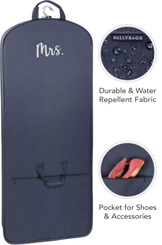 WallyBags 60\" Premium Carry-On Tri-Fold Travel Garment Bag with White MRS. Embroidery, Perfect for Dresses and Longer Clothes