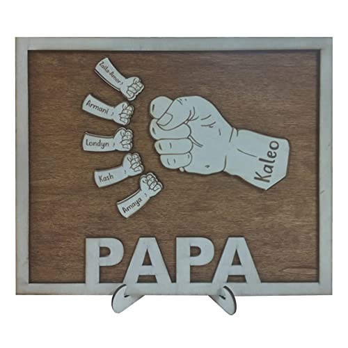 Product Image of the Personalized Fist Bump Wood Sign for Dad - Custom Engraved Plaque with Names of Children - Perfect Father's Day or Christmas Gift (Gift for DAD)